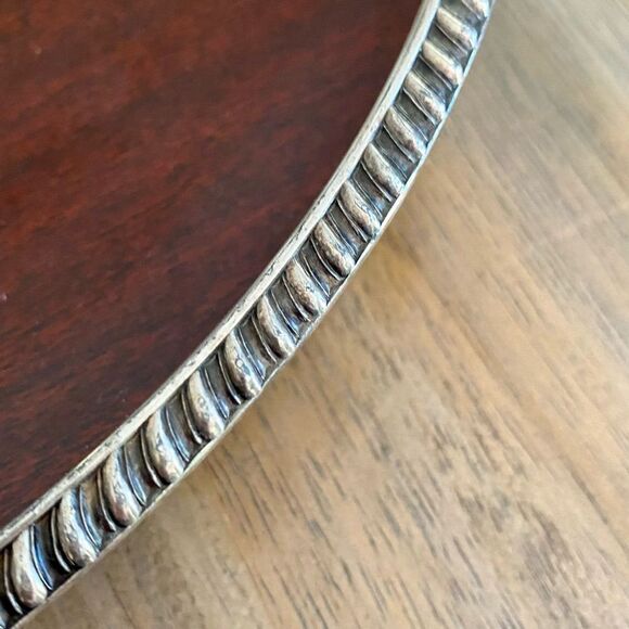 Vintage Mid Century Modern Tray Crescent Silversmith Co Wood Laminate Round - Picture 4 of 8